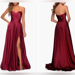 NWT La Femme Gown Strapless Slit Satin Red Wine Ballgown Dress SZ 0 $368